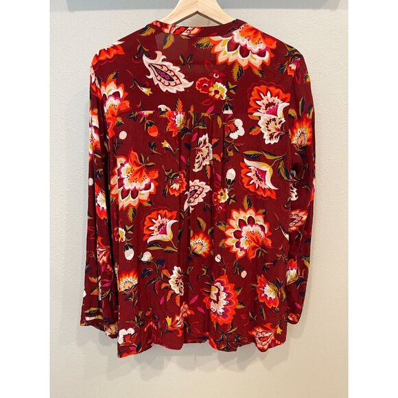 Old Navy Women's Pullover Floral Peasant Blouse Size Large V-Neck Long Sleeves - Picture 2 of 8